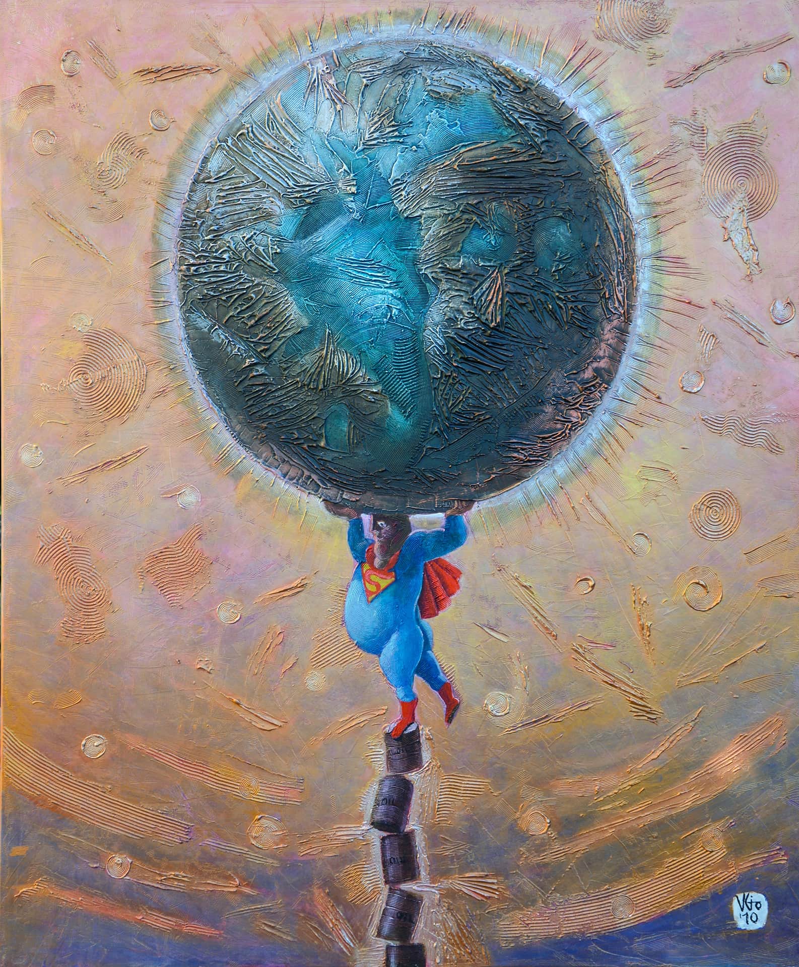 Vito Giarrizzo, Superman (In equilibrio sul greggio), 100x120 cm, 2010